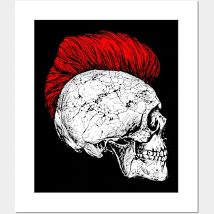 Skeleton skull with iro hairstyle in red Posters and Art